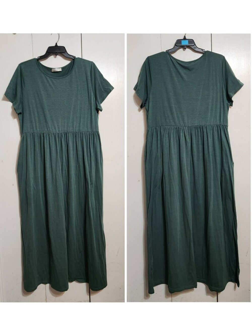 Nemidor Dress Womens 22 Green Short Sleeve Midi Maxi Casual Empire Waist Pockets